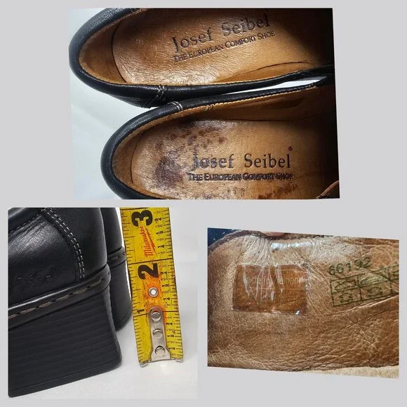 Josef Seibel Black Genuine Leather Block Heel Loafer Comfort Shoes Women Size 37 - Picture 8 of 8